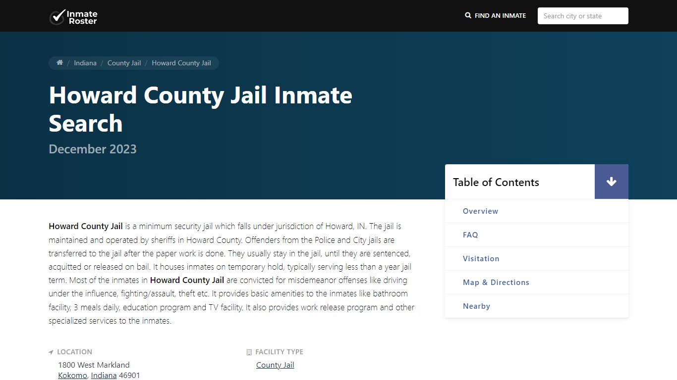 Inmate Search | Howard County Jail - Kokomo, IN